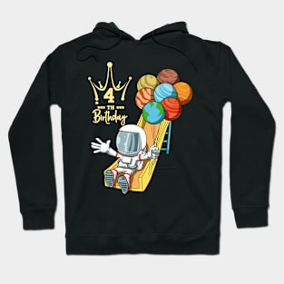 4th Birthday Astronaut Space Slide Planets Balloons Hoodie